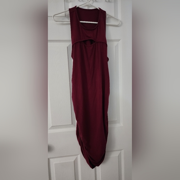 HALARA Round Neck Cut Out Backless Racerback Ruched Bodycon Dress Red Violet/XL - Picture 4 of 6